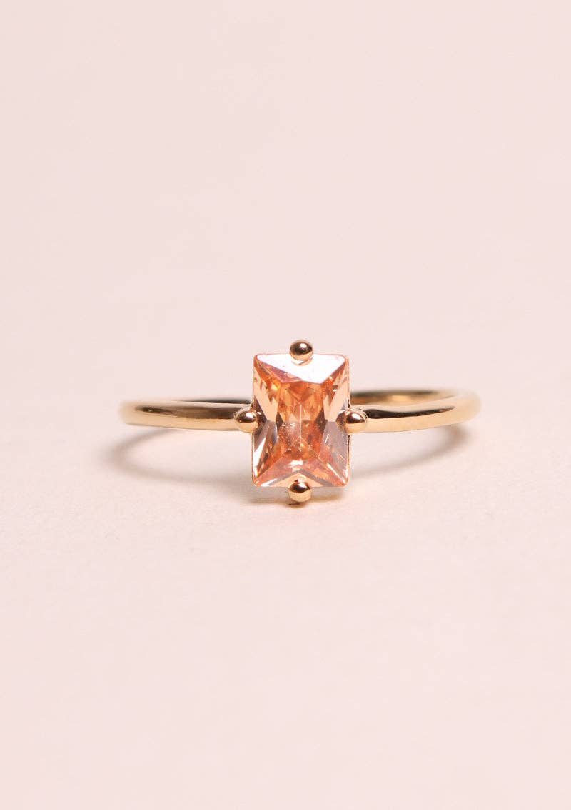 Bague Madeleine dorée plaquée or réglable avec pierre orange, zircon, résistante à l'eau waekura fabriquée en France