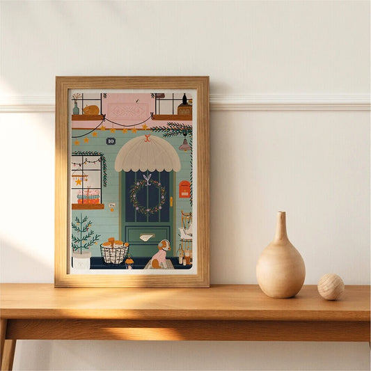 Affiche de Noël d'une maison de campagne décorée, Maison Joliette.