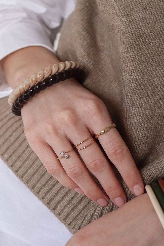 Bague avec deux anneaux en plaqué or, réglable, fabriquée en France Waekura