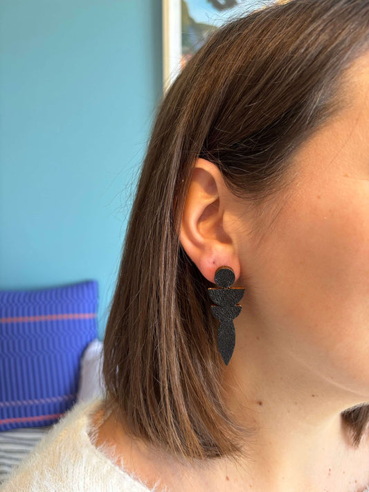 Boucles d'oreilles cuir upcyclé noir