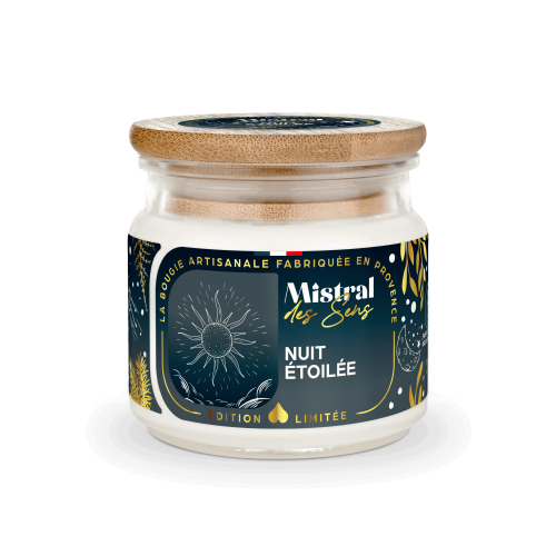 Bougie parfumée au patchouli, vanille et ambre, fabriquée en Provence.