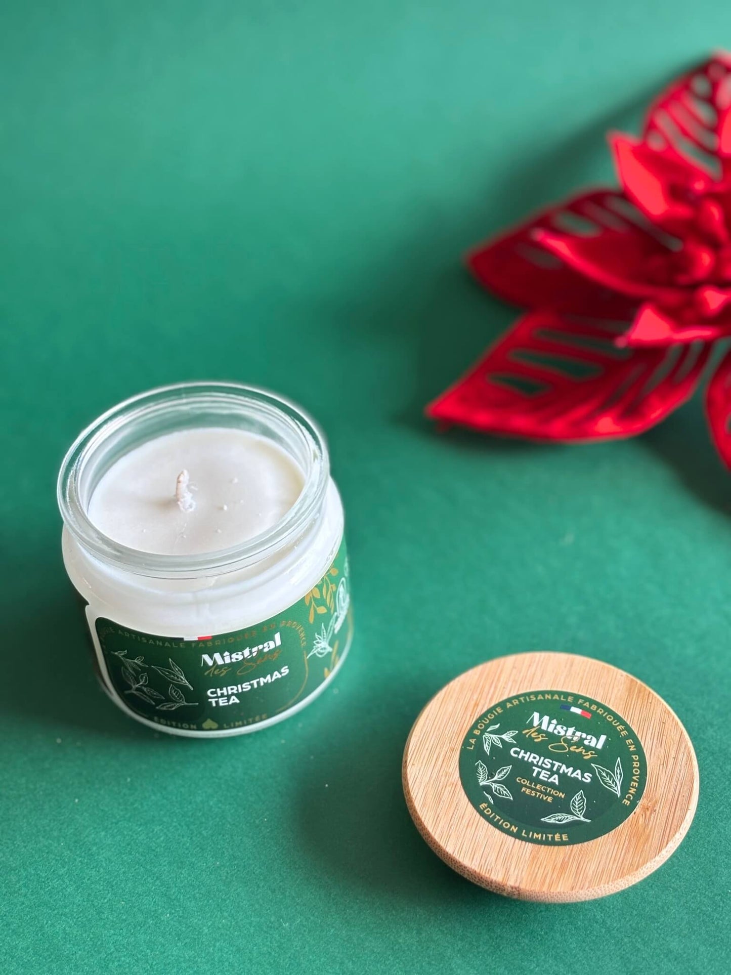 Bougie de Noël artisanale, parfum thé de Noël.