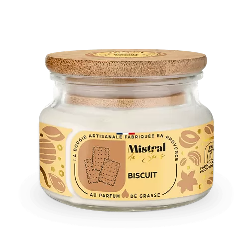 Bougie parfumée et artisanale biscuit, senteur gourmande.