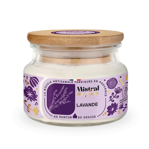 Bougie parfumée à la lavande, senteur relaxante, fabriquée en Provence.