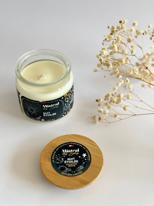 Bougie parfumée au patchouli, vanille et ambre, fabriquée en Provence.