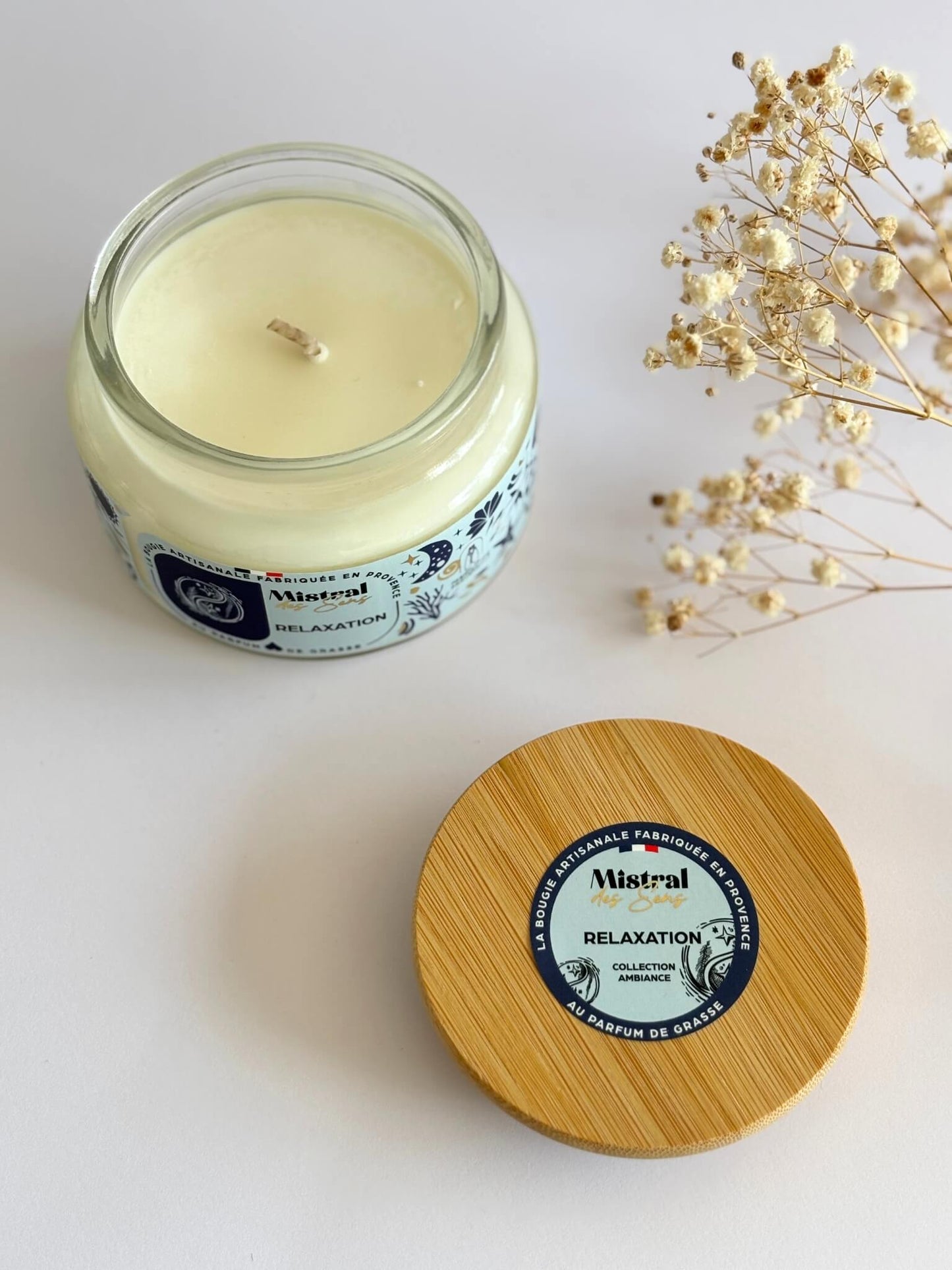 Bougie parfumée relaxante et apaisante, fabriquée en Provence.