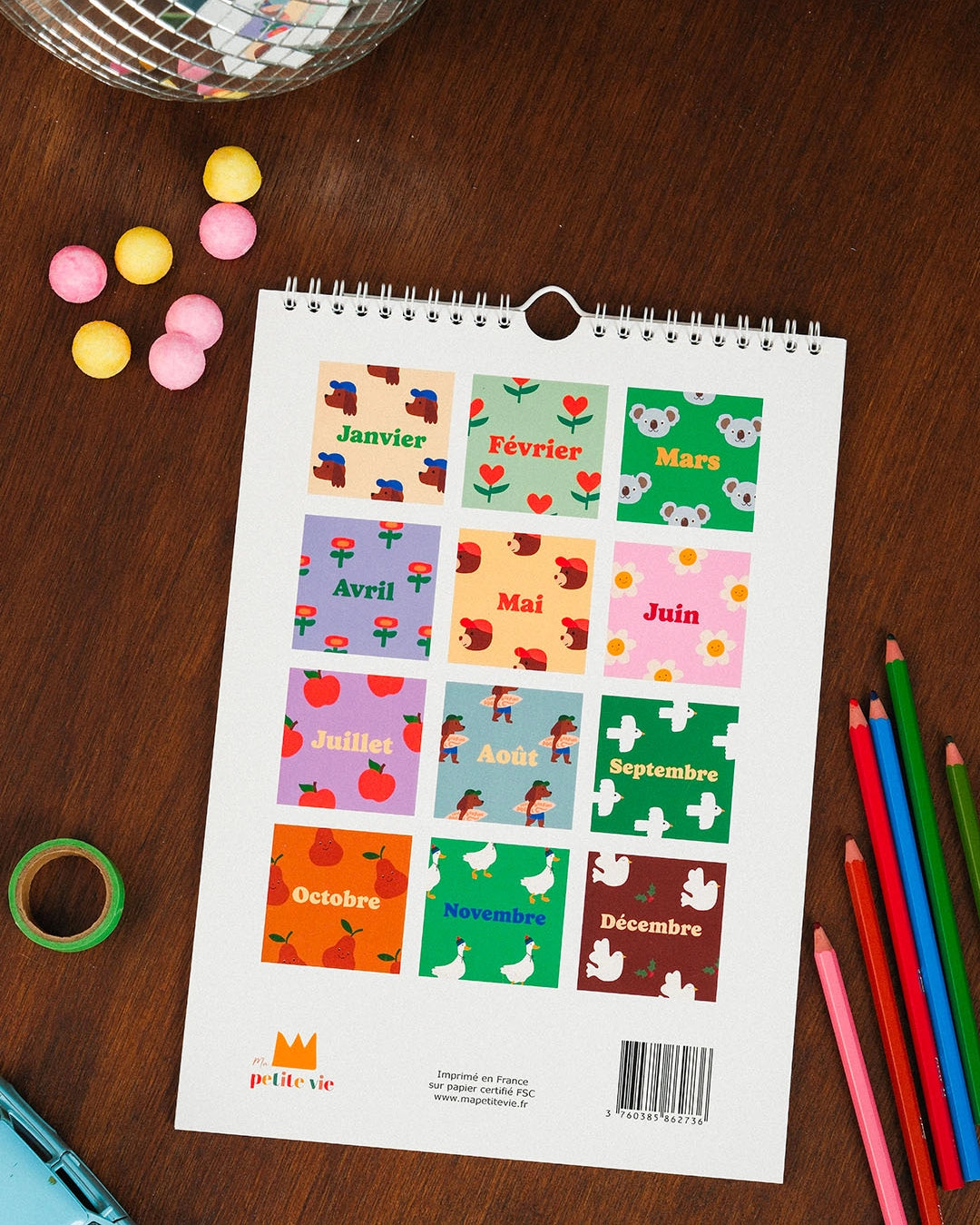 Calendrier des anniversaire mural, dos.