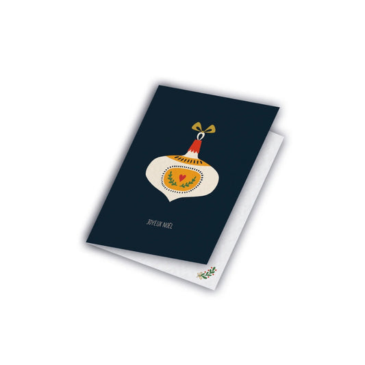 Carte de Noël avec une boule décorée, Maison Joliette.