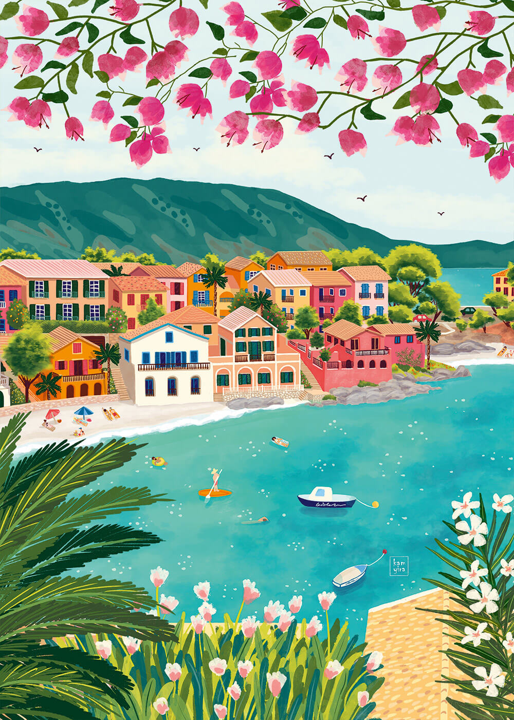 puzzle pour adultes de Céphalonie en Grèce, illustration colorée, 1000 pièces, fabrication française et écoresponsable