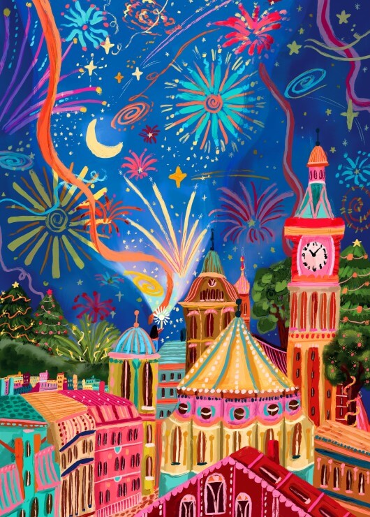 Puzzle pour adultes de 500 pièces, illustration de feux d'artifice, Pieces & Peace.