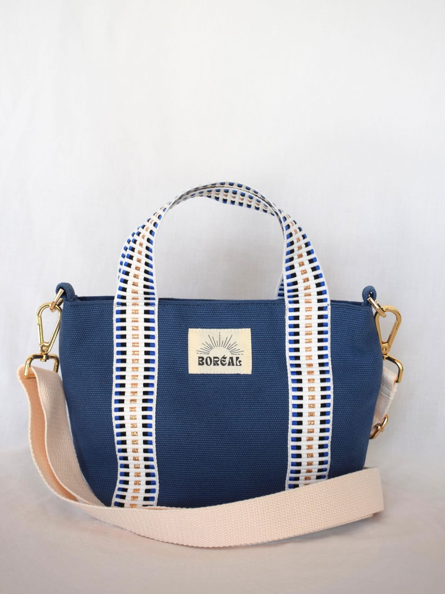 Sac à bandoulière en coton bleu jean, Boréal.