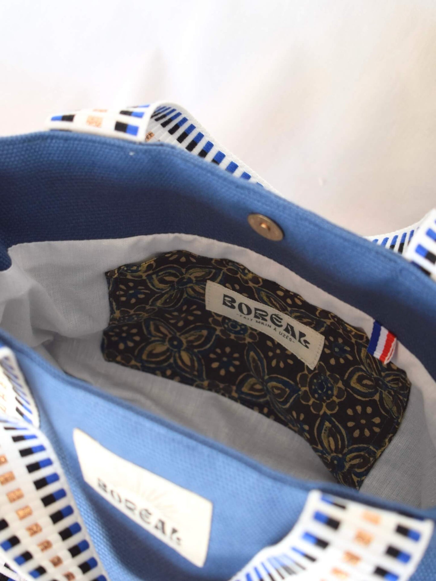 Sac à bandoulière en coton bleu jean, Boréal.