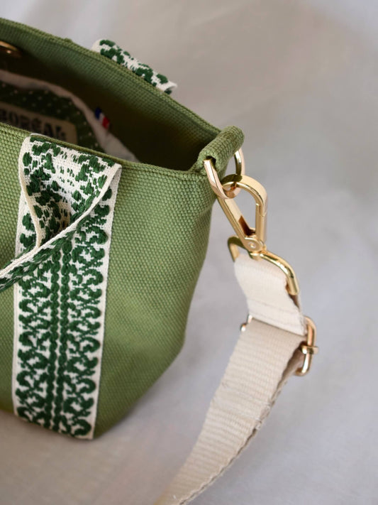 Sac à bandoulière en coton kaki, Boréal.