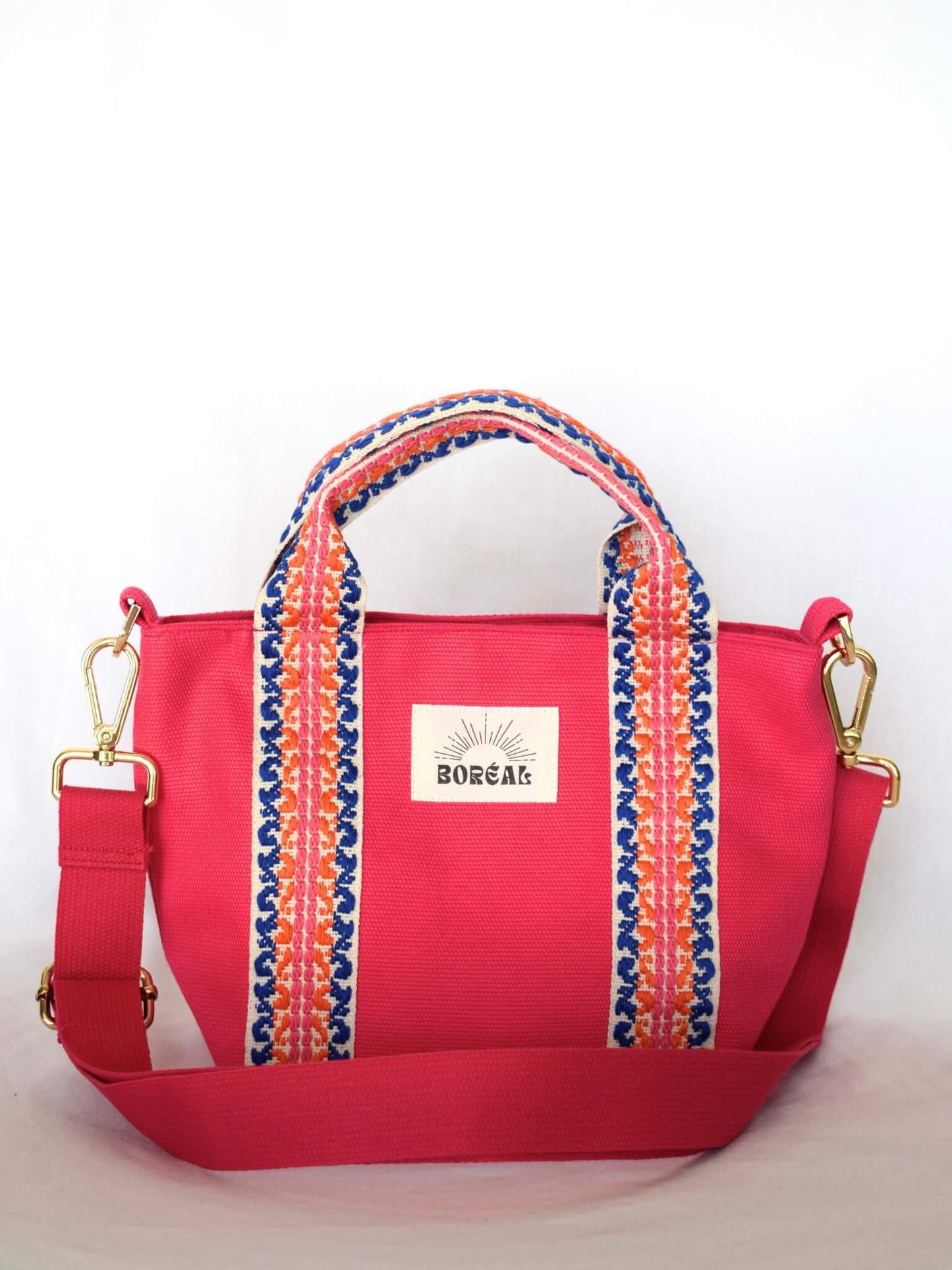 Sac à bandoulière en coton rose, Boréal.