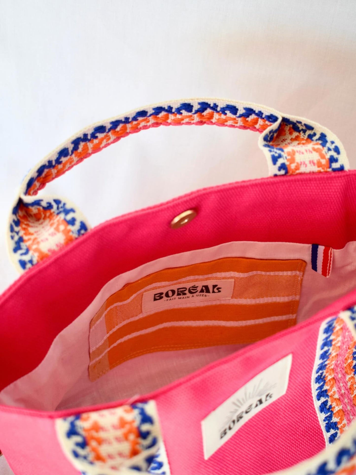 Sac à bandoulière en coton rose, Boréal.
