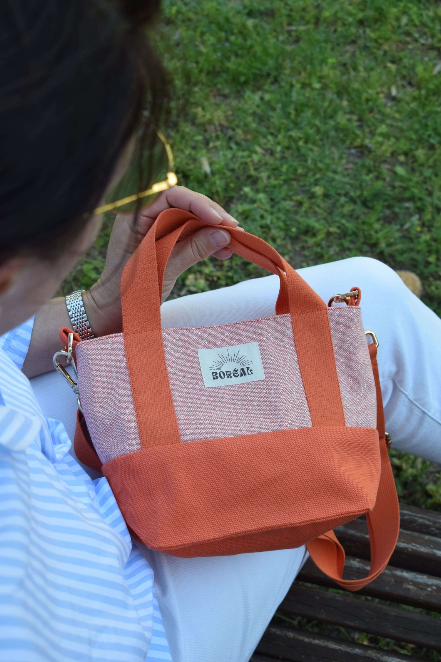 Sac bandoulière orange en tissu 