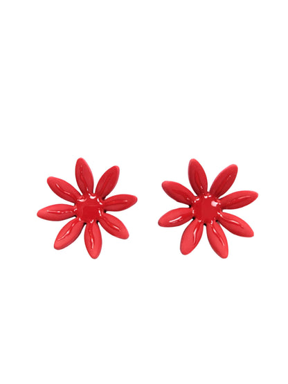 boucles d'oreilles fleurs rouges, artisanales et uniques, en pâte polymère, fabrication française