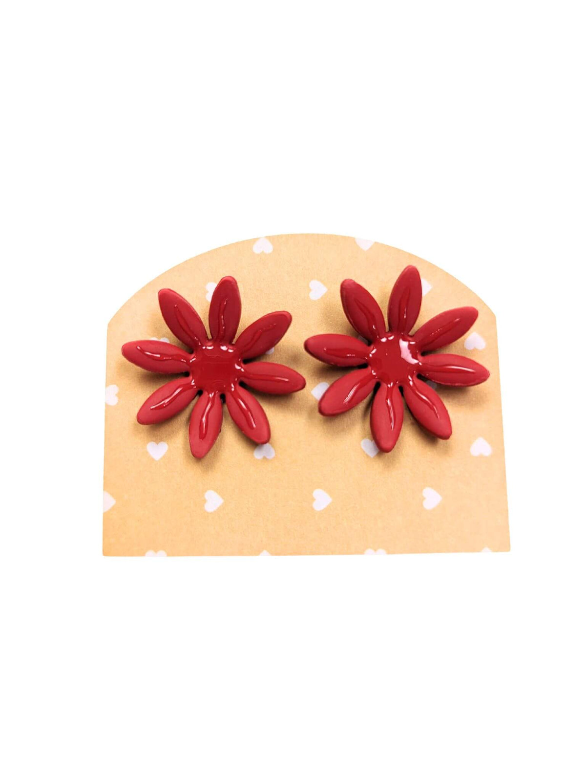 boucles d'oreilles fleurs rouges, artisanales et uniques, en pâte polymère, fabrication française
