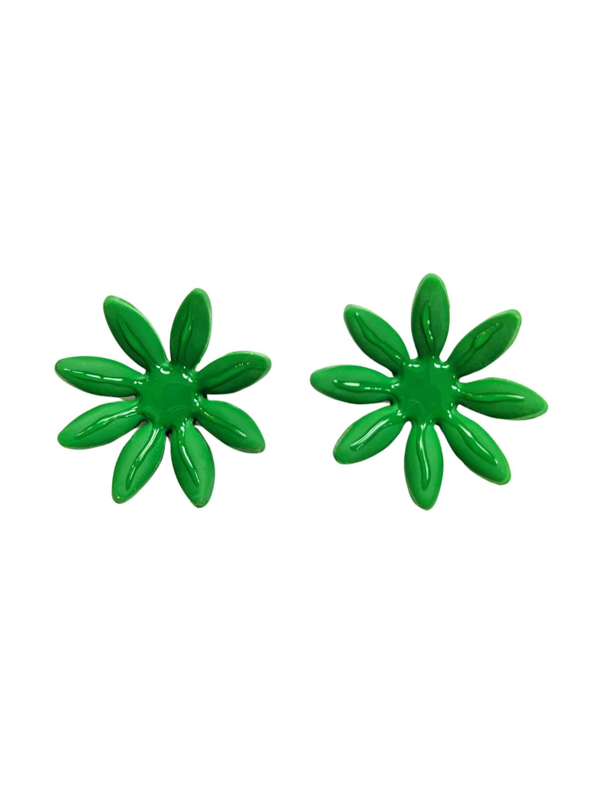 boucles d'oreilles fleurs vertes, artisanales et uniques, en pâte polymère, fabrication française