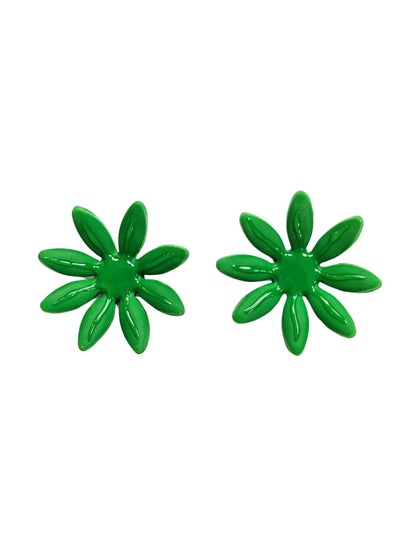 boucles d'oreilles fleurs vertes, artisanales et uniques, en pâte polymère, fabrication française