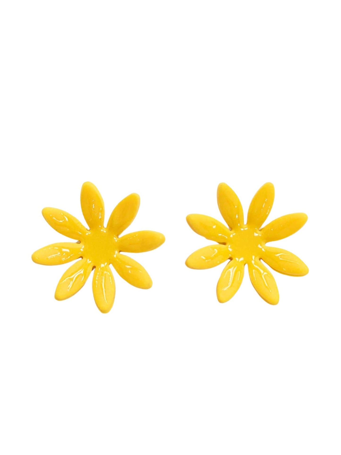 boucles d'oreilles jaunes en forme de fleurs, Marguerite, artisanales et uniques, en pâte polymère, fabrication française