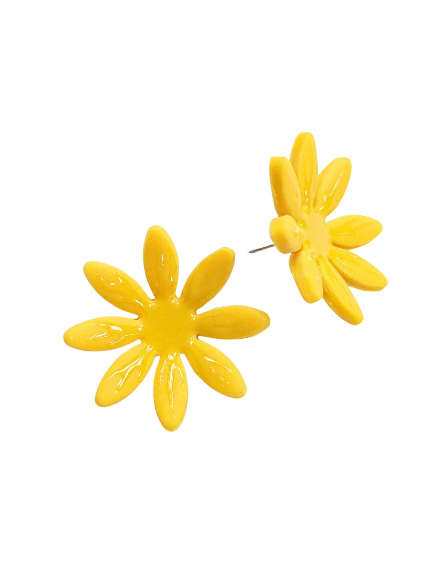 boucles d'oreilles jaunes en forme de fleurs, Marguerite, artisanales et uniques, en pâte polymère, fabrication française