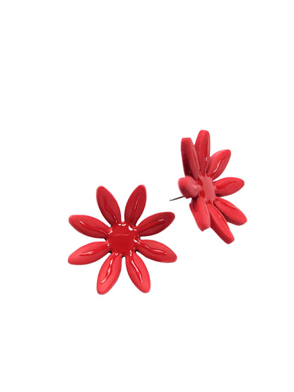 boucles d'oreilles rouges en forme de fleurs, Marguerite, artisanales et uniques, en pâte polymère, fabrication française