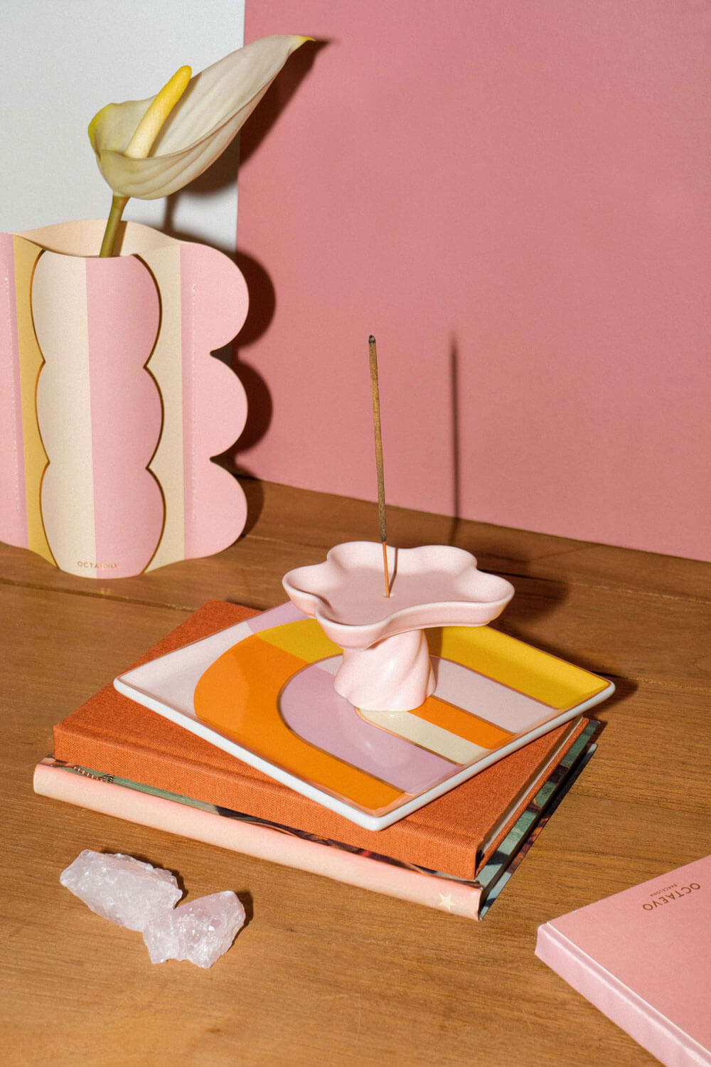 porte encens en grès facile à nettoyer rose octaevo