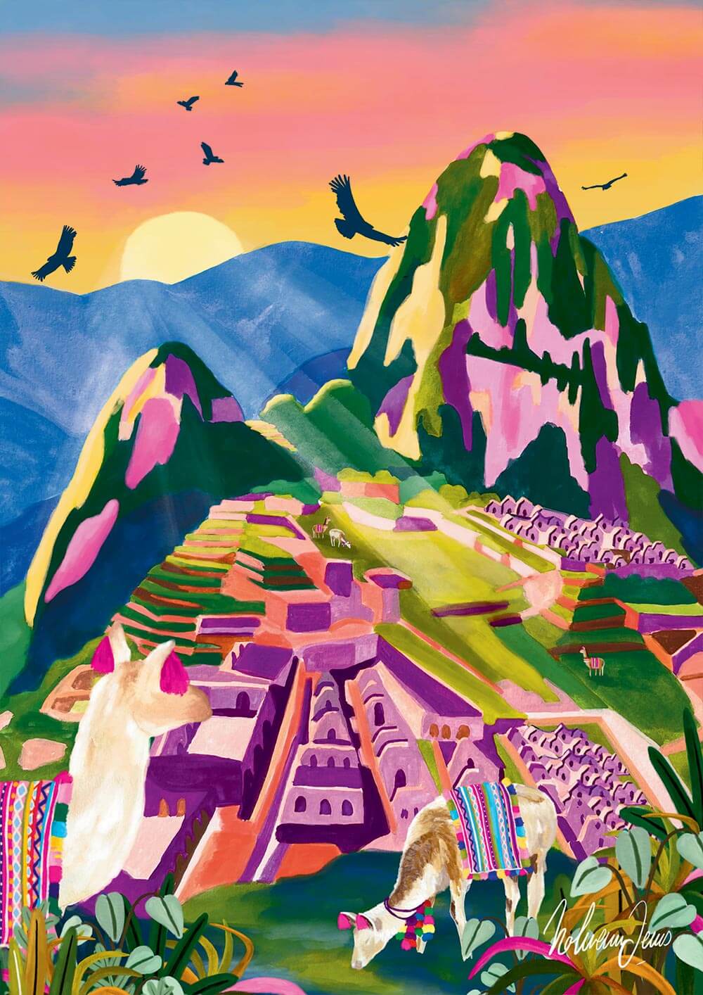 Puzzle Machu Picchu au Pérou, illustration colorée 1000 pièces, fabriqué en France