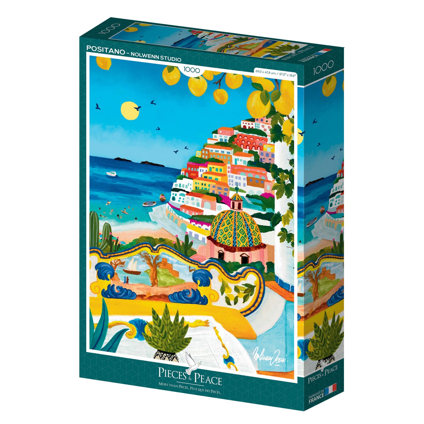 Puzzle Positano en Italie, illustration colorée 1000 pièces, fabriqué en France