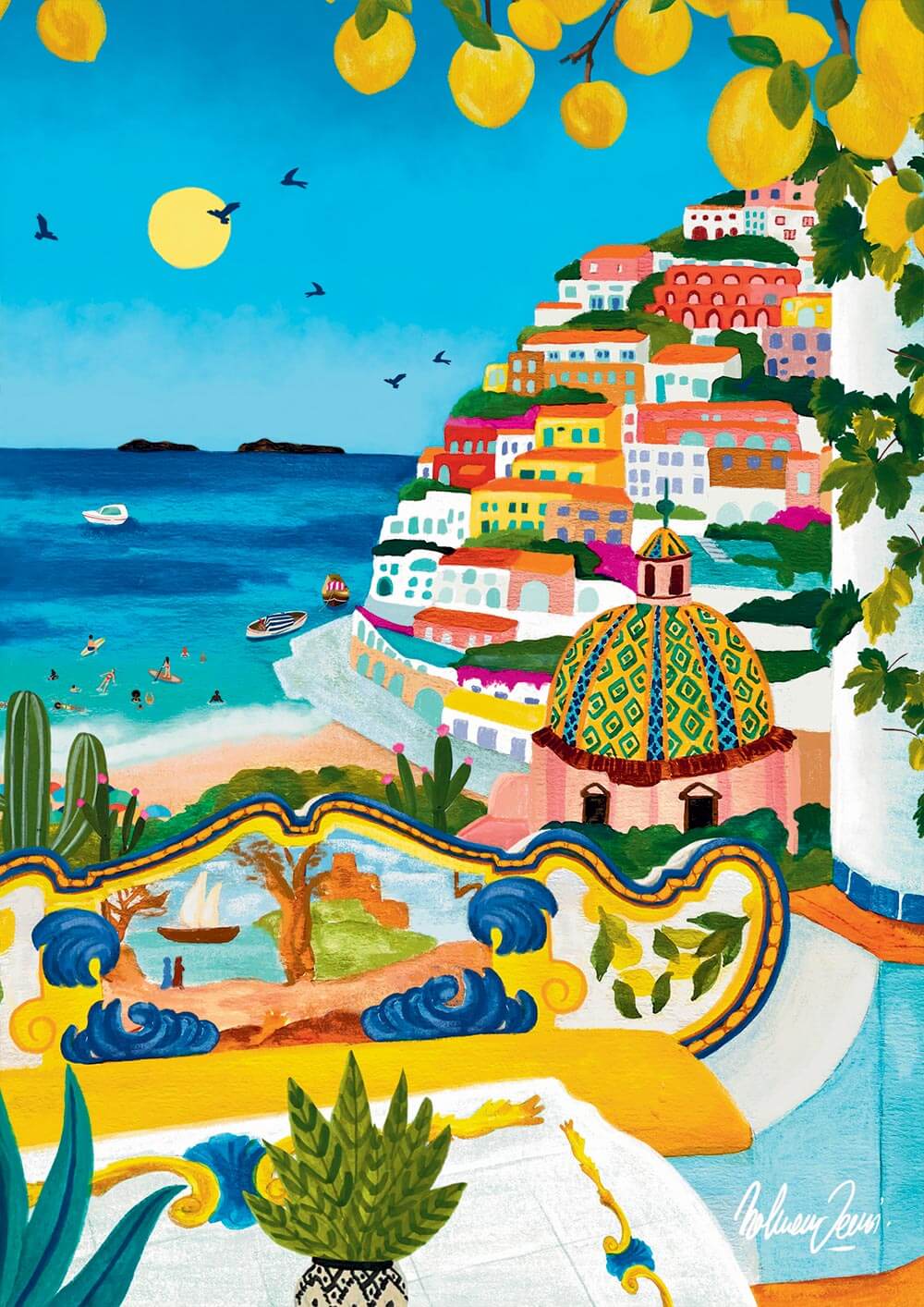 Puzzle Positano en Italie, illustration colorée 1000 pièces, fabriqué en France