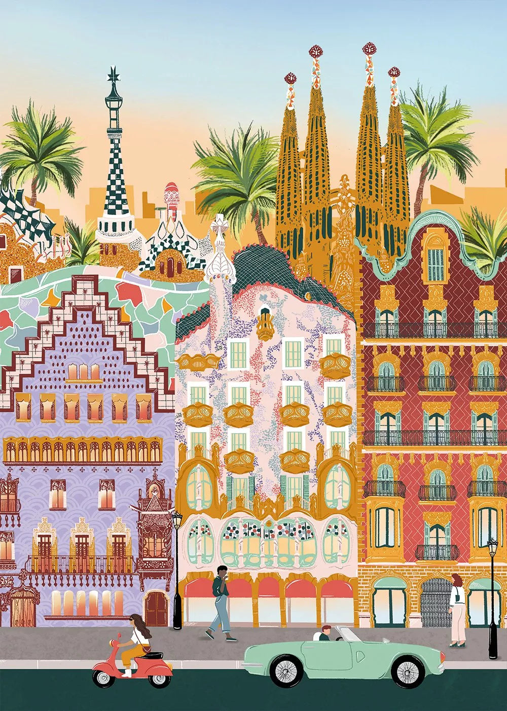 Puzzle Barcelone en Espagne coloré 1000 pièces, fabriqué en France