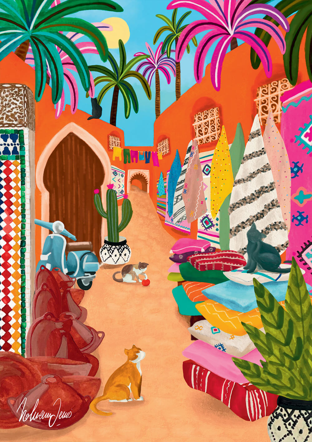 Puzzle du Souk de Marrakech au Maroc, illustration colorée 1000 pièces, fabriqué en France