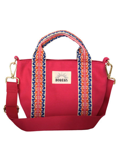 Sac à bandoulière pratique et léger, en matières naturelles, fabrication française et responsable, imprimé rose fuchsia et coloré, Boréal