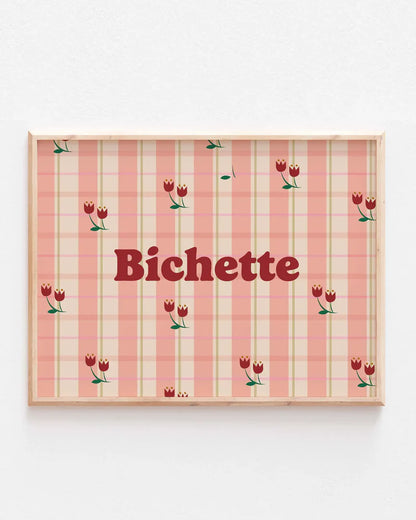 Affiche murale bichette à carreaux avec des fleurs.