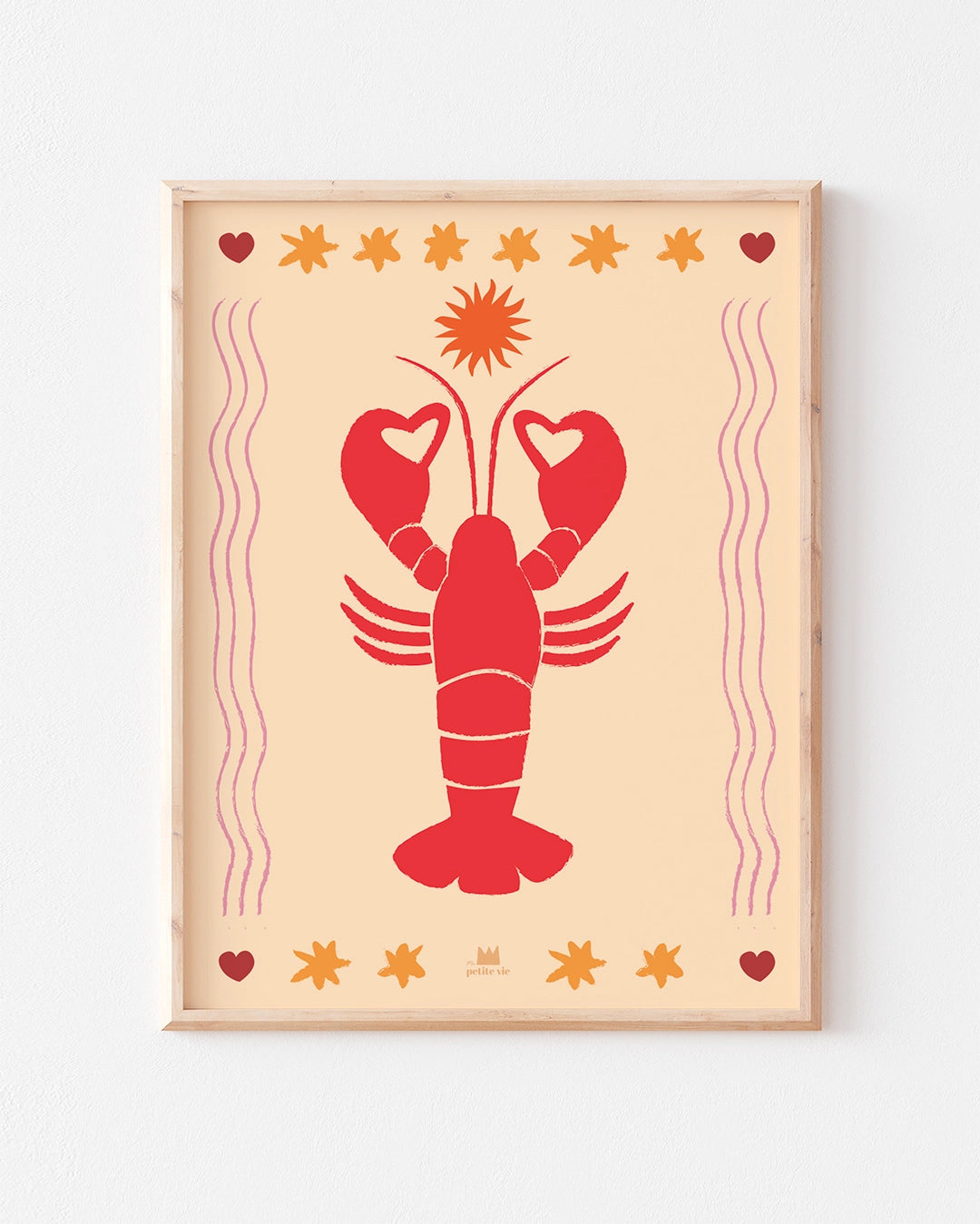 Affiche murale décorative avec un homard et des étoiles.