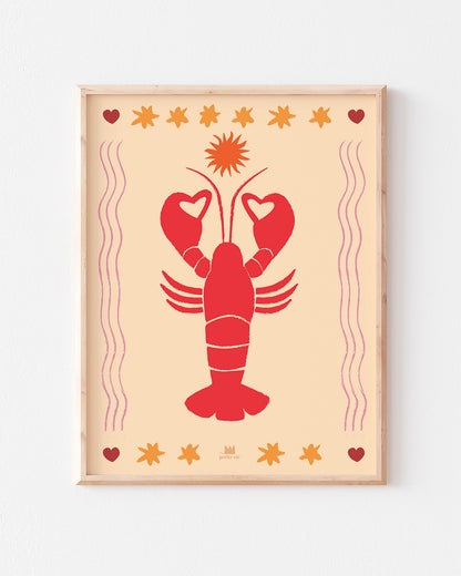 Affiche murale décorative avec un homard et des étoiles.