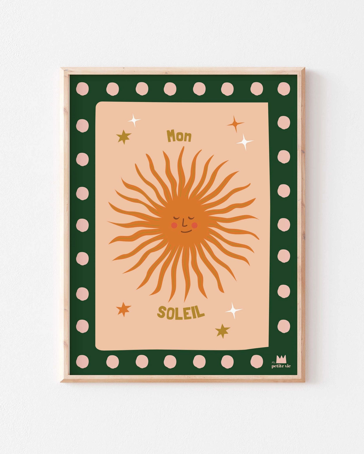 Affiche murale décorative, mon soleil, beige et verte.