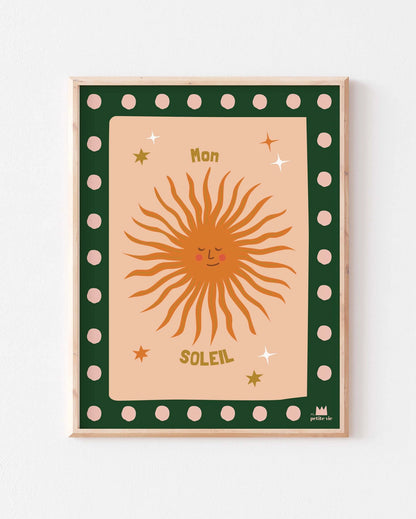 Affiche murale décorative, mon soleil, beige et verte.
