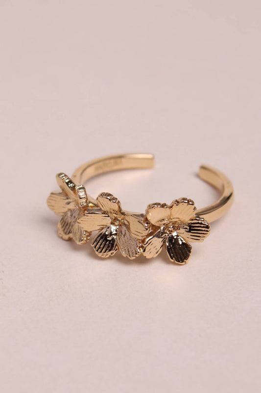 Bague avec des grosses fleurs en plaqué or, réglable Waekura.