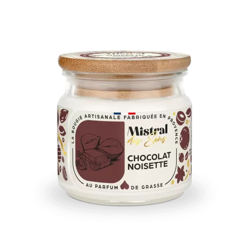 Bougie artisanale parfumée au chocolat noisette, senteur Nutella, fabriquée en Provence