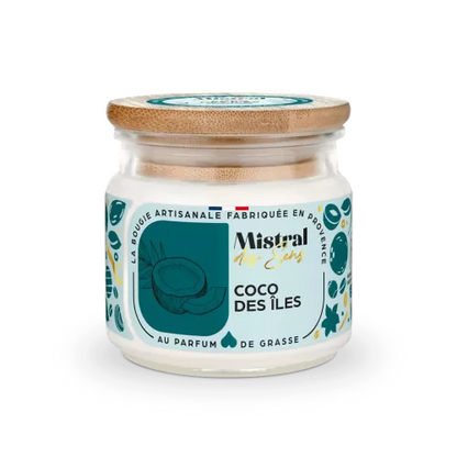 Bougie parfumée à la noix de coco, fabriquée en Provence.