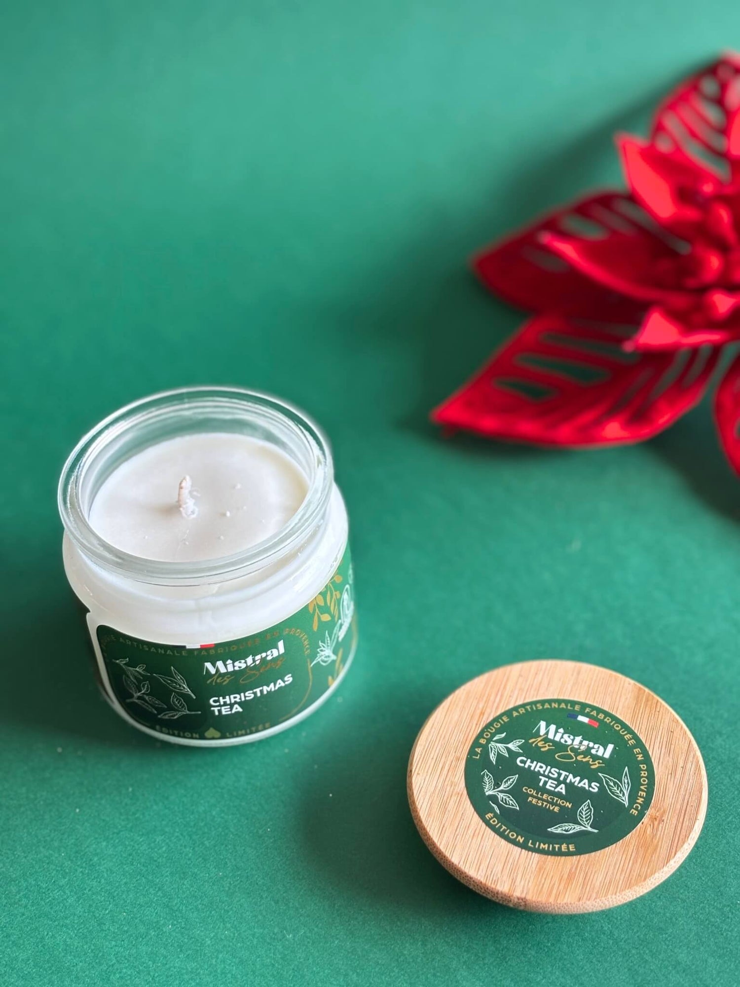 Bougie de Noël artisanale, parfum thé de Noël.