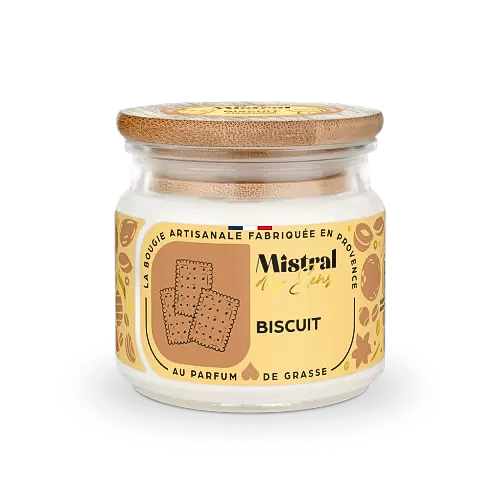 Bougie parfumée et artisanale biscuit, senteur gourmande.
