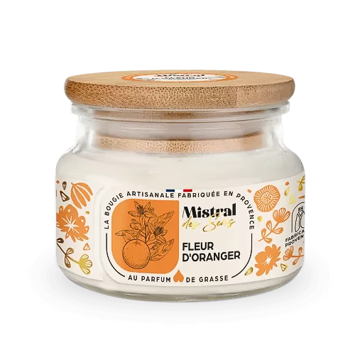 Bougie parfumée et artisanale fleur d'oranger, senteur relaxante.