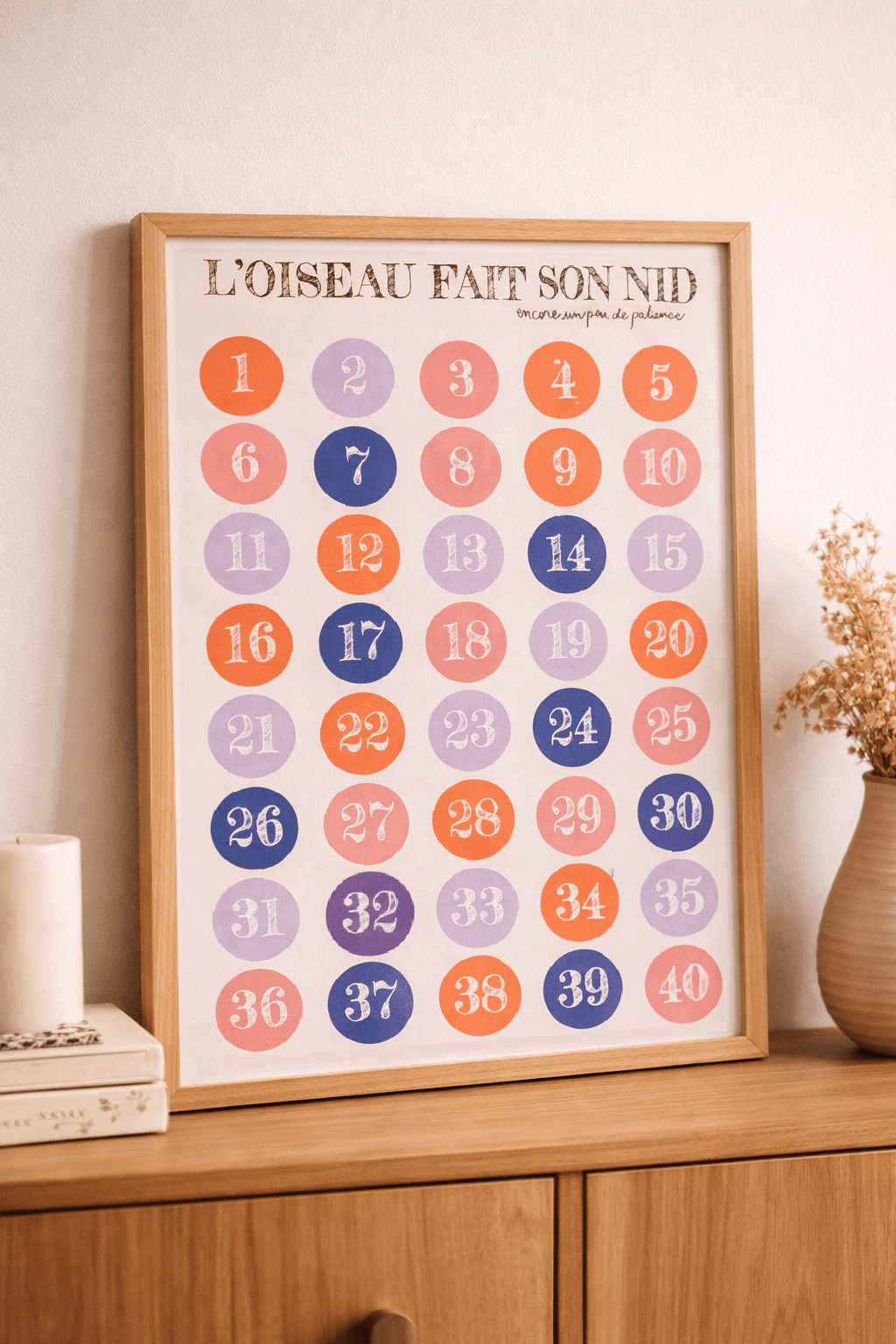 Calendrier de grossesse, pour suivre l'évolution de bébé avec des insectes et animaux.