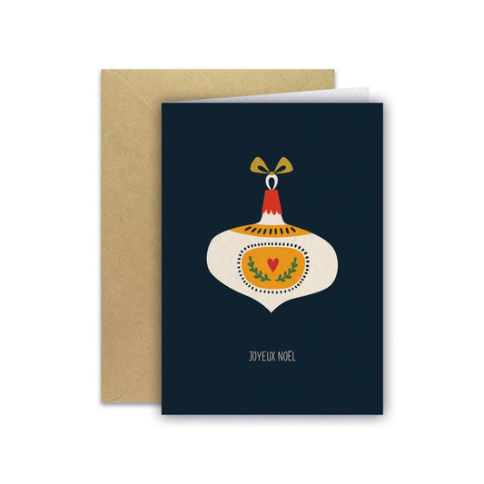 Carte de Noël avec une boule décorée, Maison Joliette.