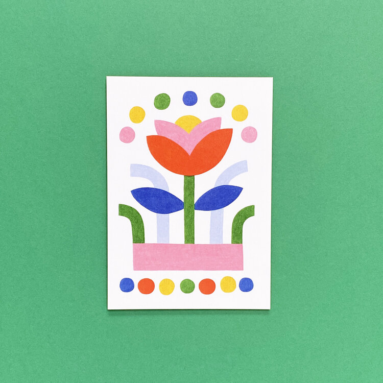 Carte illustrée et colorée, pétale, Maison Ribambelle.