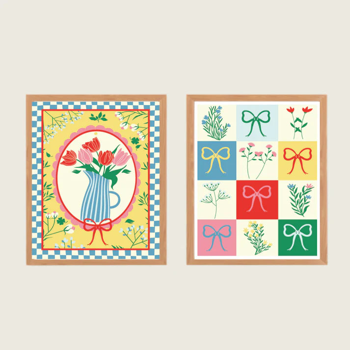 Kit peinture aux numéros avec deux illustrations, deux pinceaux et des pots de peinture, salut irène.