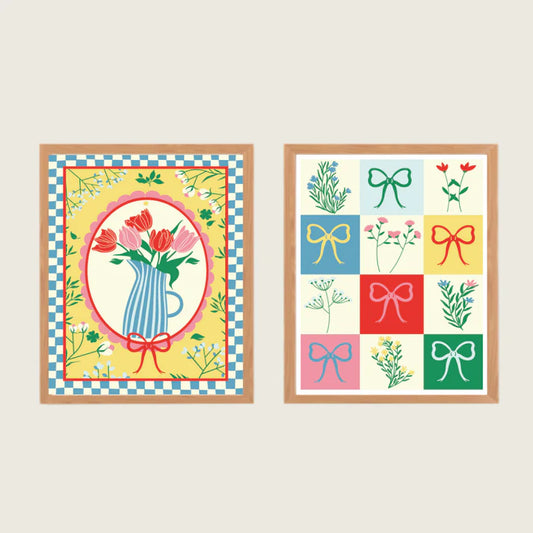 Kit peinture aux numéros avec deux illustrations, deux pinceaux et des pots de peinture, salut irène.